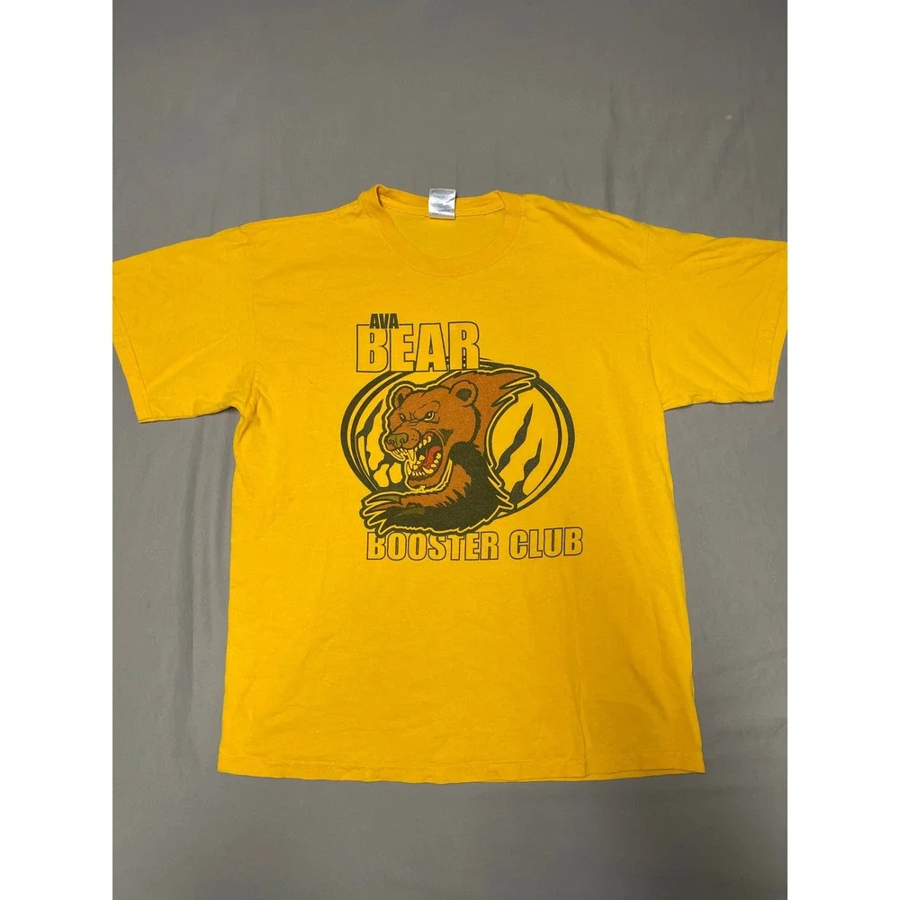 Gildan Ultra Cotton Ava Bear Booster Club Graphic T-Shirt Yellow Mens Large